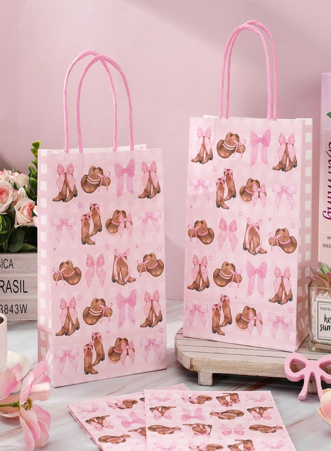 JarThenaAMCS 24Pcs Western Cowgirl Paper Bags Pink Bow Cowgirl Boot Hat Gift Bag with Handle Coquette Candy Goodie Treat Bag for Baby Shower Birthday Party Favor - Image 4